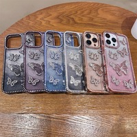Coque de téléphone antichoc intégrale en TPU souple, design papillon brillant avec diamants, style tendance, pour iPhone 17 16 Pro Max Air