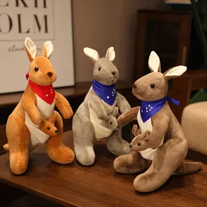 批发毛绒玩具澳大利亚袋鼠携带婴儿毛绒动物袋鼠母子儿童玩具