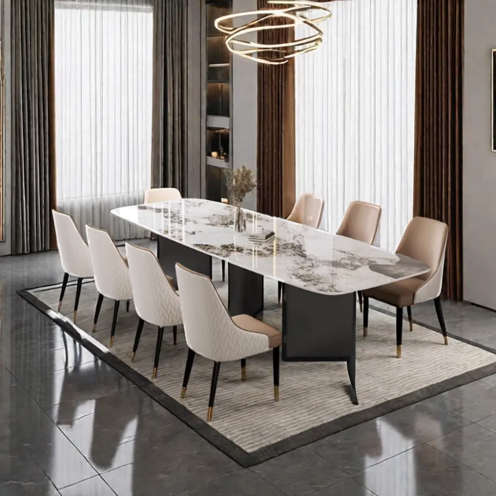 Juego de mesa de comedor de losa de roca con asiento moderno para sala de estar, muebles de mesa de cena elegantes