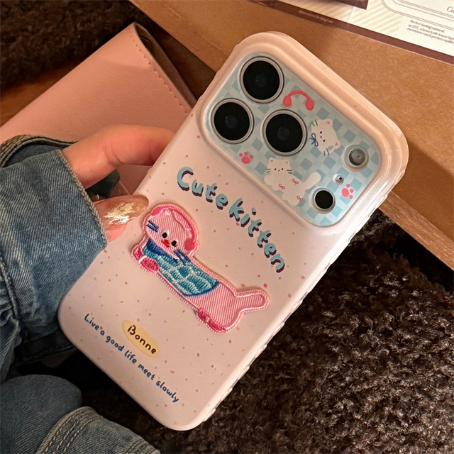 Soft Cute cat Suitable for Iphone18 Pro Max 17 Three-dimensional Embroidery Cartoon 16 Phone case 13 Drop Resistance 15