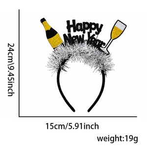 Fascia per Capelli all'Ingrosso per Feste di <span class=keywords><strong>Capodanno</strong></span>, Nera e Oro con Lamettoni, Accessorio Novità per Eventi di Celebrazione di <span class=keywords><strong>Capodanno</strong></span> - Product Image 2