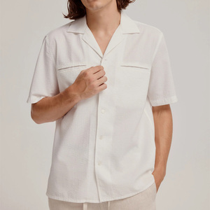 <span class=keywords><strong>Camicia</strong></span> da cialda in cotone <span class=keywords><strong>Seersucker</strong></span> a metà peso bianca con bottone e colletto cubano - Product Image 2