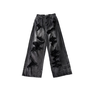 Vaqueros rotos transpirables y bonitos para chica moderna, estilo urbano americano, para figura tipo pera, pantalones anchos versátiles de pierna recta y holgada. - Product Image 5