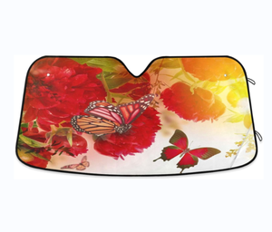 Parasol para parabrisas de coche con flor de mariposa, peonías Rojas, protector de visera plegable con rayos UV, cubiertas elegantes para <span class=keywords><strong>volante</strong></span> - Product Image 1