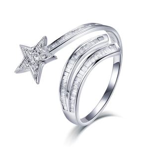 Anillo de Moda para Mujer con Diamante Natural en Forma de Estrella, Chapado en Oro Blanco de 18k y Rodio, Personalizado al por Mayor por Sunstar - Product Image 5