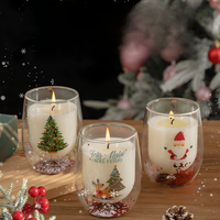 Bougie de Noël en verre double couche à paillettes scintillantes, cadeau artisanal, ambiance festive, semi-fait main, bougie aromatique