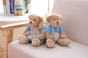 Vente en gros 8 pouces Kawaii Ours en peluche Couple doux en peluche tête de poupée correspondant vêtements PP coton pour les couples de mariage - Product Image 4