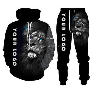 OEM ODM Anime abbigliamento 3D stampato <span class=keywords><strong>leone</strong></span> <span class=keywords><strong>con</strong></span> <span class=keywords><strong>cappuccio</strong></span> personalizzato fatto sublimazione tuta tuta tuta 3d stampa due pezzi Set di pantaloni per gli uomini - Product Image 6