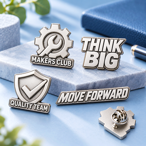 Custom Silver Plated English Text Logo Metal Lapel Pins for Club Team Corporate Events OEM ODM - Product Image 2