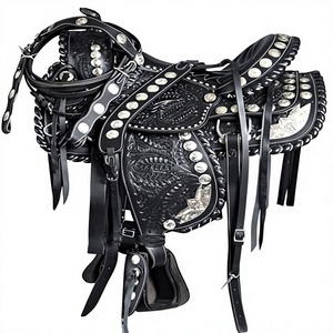 Silla de montar western negra de cuero, superventas 2026, equipo ecuestre portátil con concho plateado, embalaje personalizado - Product Image 1