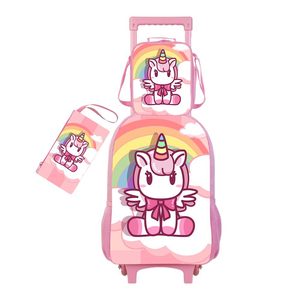 Juego de <span class=keywords><strong>Mochila</strong></span> Escolar <span class=keywords><strong>con</strong></span> <span class=keywords><strong>Ruedas</strong></span> de 3 Piezas, Impermeable, de Poliéster, <span class=keywords><strong>con</strong></span> Estampado de <span class=keywords><strong>Unicornio</strong></span> de Dibujos Animados para Niñas, <span class=keywords><strong>con</strong></span> Lonchera y Estuche para Lápices - Product Image 2