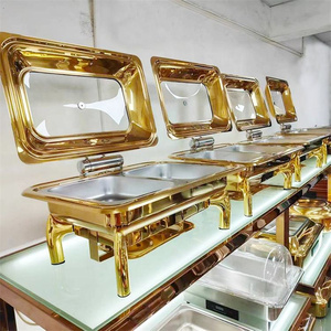 Scaldavivande Arabo 9L Argento/Oro con Bruciatori per Buffet, Scaldavivande di Lusso in Acciaio Inossidabile per Catering - Product Image 2