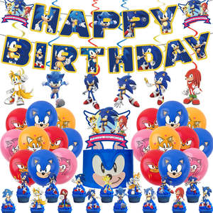 Factory Hedgehog <span class=keywords><strong>Sonic</strong></span> Tema Feliz cumpleaños Banner Globo Set Color mezclado Latex Cake Topper Foil Material Decoraciones para fiestas - Product Image 1