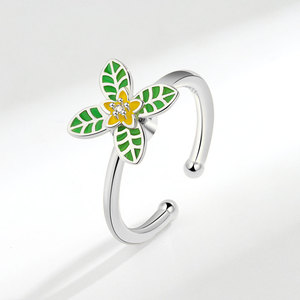 Anillos de Dedo Ajustables con Diseño de Hojas Verdes de Moda, con Circonitas Engastadas en Garra, Bañados en Oro y Cobre, Joyería Antiestrés para Mujer - Product Image 6