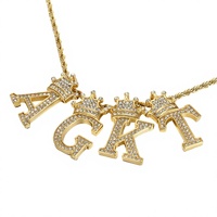 Collier unisexe tendance hip-hop européen et américain en acier inoxydable 316 électroplaqué, avec couronne entièrement sertie de diamants taille princesse