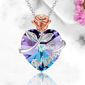 Collier Cœur Océan Bicolore Tendance avec Fleur de Rose Entrelacée et Cristal d'Amour – Cadeau Fête des Mères pour Maman - Product Image 2