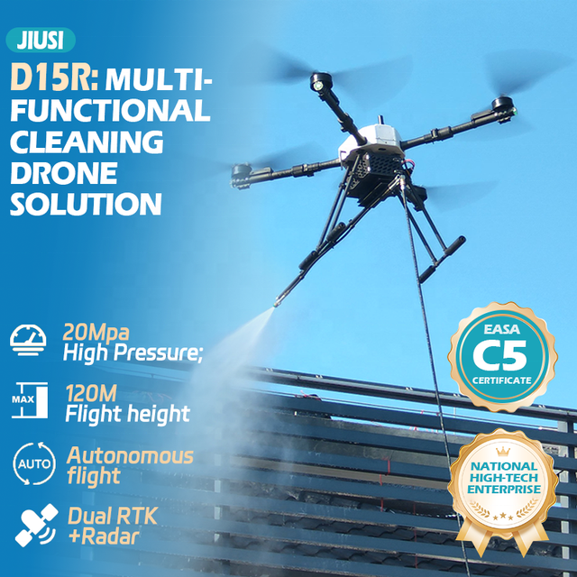 JIUSI D15R Best Selling Commercial Building Cleaning Drone Dual Camera 15km Transmission Remote Control High Pressure Cleaning