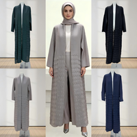 Manteau long ouvert en jacquard floral abricot minimaliste de haute qualité, manches 3/4, col en V, vêtement d'extérieur simple et modeste, manteau de luxe pour femmes