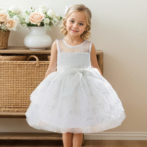 Abito da ballo estivo formale in pizzo floreale senza maniche stile principessa per bambine da 3 <span class=keywords><strong>a</strong></span> 12 anni - Product Image 3