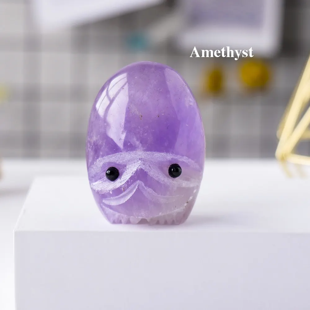 Hand carved Natural Stones Crystal animal Crafts Amethyst Hedgehog carving home Ornaments