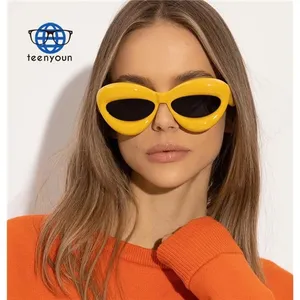 Teenyoun Inflatable Cateyes Hip Hop Sunglasses 2023 New Trendy Thick Frame Sexy Vintage Party Inflated Cat Eye Y2k