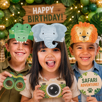 Serre-têtes en papier Animaux de la Savane & Accessoires Photo 16 Pièces Couronnes d'Animaux Sauvages pour Fêtes Anniversaires et Baby Showers