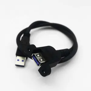 USB2.0 3.0 Female To Male Extension Cable With Screw Locking Micro Mini USB Type A B C Panel Mount