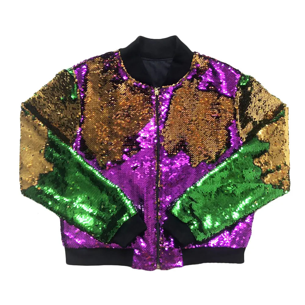 Mardi gras zipper coats reversible sequin women coat jacket outerwear Mardi gras adult overcoats