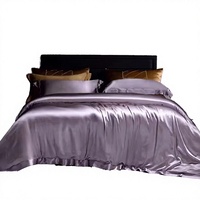 Parure de lit en satin de soie de mûrier 100% tissé imprimé gris foncé, 300 fils, toutes saisons, 4 pièces, unie, personnalisable