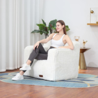 Sillón Individual de Diseño Japonés con Relleno de Espuma y Piel Sintética a Rayas, Funda Extraíble