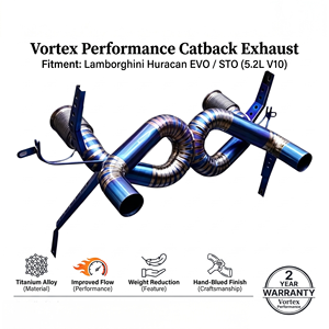 ระบบท่อไอเสียแบบตรง Vortex High Flow สีน้ำเงินไทเทเนียม สำหรับ Lamborghini Huracan EVO STO 5.2L V10 ชุดอุปกรณ์เพิ่มประสิทธิภาพการแข่งขัน - Product Image 1