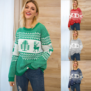 2020 Renne hiver 100% Acrylique <span class=keywords><strong>Amazon</strong></span> Jacquard <span class=keywords><strong>De</strong></span> Noël <span class=keywords><strong>Pull</strong></span> O-cou à manches longues <span class=keywords><strong>pull</strong></span> <span class=keywords><strong>pull</strong></span> Pour Les Femmes - Product Image 2