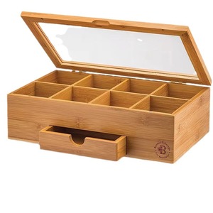 Caja de almacenamiento de madera con múltiples compartimentos, con tapa y cajón para café, té, especias, organizador de escritorio, rectangular, de color sólido - Product Image 5