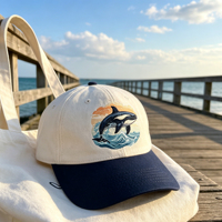 Gorra de Béisbol Personalizada con Bordado, Color Crema y Azul Marino, de Seis Paneles, de Algodón, para Pesca, Cruceros, Recuerdo de la Costa, Unisex para Adultos y Jóvenes