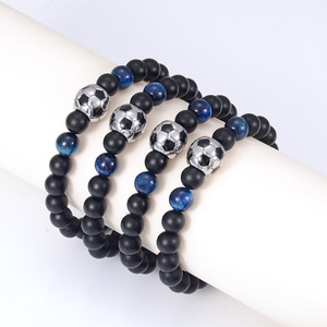 Football <b>Beaded</b> Bracelet Black Frosted Natural <b>Stone</b> Unisex Gift Jewelry - Product Image 1