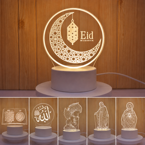 Lampe d'ambiance LED en acrylique Ramadan, inspirée du <span class=keywords><strong>Coran</strong></span>, illusion 3D, veilleuse intelligente pour coin de prière de l'Aïd, décoration intérieure, accent de foi - Product Image 4