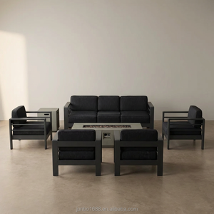 Ensemble <span class=keywords><strong>de</strong></span> canapés d'extérieur <span class=keywords><strong>de</strong></span> luxe moderne avec structure en aluminium gris et table brasero au propane, mobilier <span class=keywords><strong>de</strong></span> <span class=keywords><strong>jardin</strong></span> et <span class=keywords><strong>de</strong></span> terrasse, ensemble <span class=keywords><strong>de</strong></span> <span class=keywords><strong>salon</strong></span> d'extérieur - Product Image 2