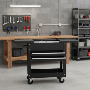 Chariot à outils multifonctionnel pour <span class=keywords><strong>garage</strong></span> |   Conception à 2 tiroirs avec établi en acier amovible |   Fabrication OEM/ODM personnalisable pour la réparation automobile - Product Image 1