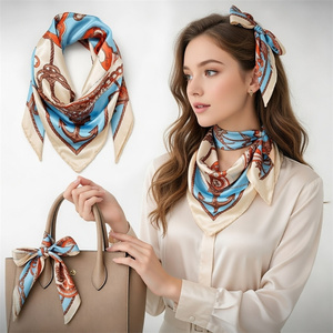 Écharpe carrée en soie <span class=keywords><strong>de</strong></span> luxe à imprimé ancre bleue nautique pour femmes, accessoire <span class=keywords><strong>de</strong></span> cou pour hôtesses <span class=keywords><strong>de</strong></span> <span class=keywords><strong>l</strong></span>'<span class=keywords><strong>air</strong></span> professionnelles - Product Image 1