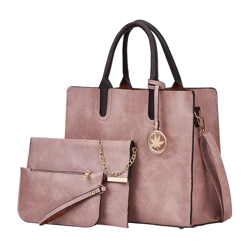 Women' s 3 Pcs Set Large Capacity Handbag Solid Color Shoulder Messenger Bag Pu Leather Wild Tote Bag