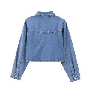Blus Denim Wanita SHENZHU Musim Panas 2024, Gaya Chic Kasual Vintage Lengan Panjang, Atasan Chiffon Polos Chic, Kemeja Wanita Chic Terbaru - Product Image 3