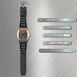 Montre à quartz pour homme 98050 en caoutchouc, boîtier tonneau carré avec décoration à rivets, cadran ajouré transparent, texture mécanique des engrenages - Product Image 3