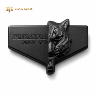 HONMEO Écusson en métal personnalisé en alliage de zinc noir mat, design premium, tête de loup en relief 3D, pour jeans et patchs en cuir
