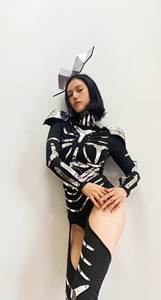 Costume de scène de danse en une seule pièce en soie/coton pour femme guerrière dorée miroir, cosplay, tenue <span class=keywords><strong>futuriste</strong></span> Techwear - Product Image 5