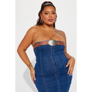 Robe longue sans manches en jean pour femme, col droit, sans bretelles, décontractée, lavable, avec logo personnalisé, qualité supérieure, fabrication OEM - Product Image 3