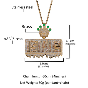 UWIN Collar con Colgante de Corona de Rey de Latón con Circonitas, con Esmalte Verde Luminoso en Forma de Gota, Joyería Hiphop para Raperos - Product Image 2