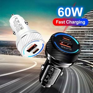 60W High Power Round Fireproof Car Charger Dual PD & QC3.0 Fast Charging <b>USB</b>-C + <b>USB</b>-A Ports for Earphone & Laptop Wholesale - Product Image 1