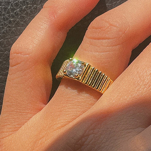 Tùy Chỉnh Hình Chữ Nhật Pha Lê Vòng Trang Sức 18K Mạ Vàng Thép Không Gỉ Zircon Nhẫn Đối Với Phụ Nữ - Product Image 3