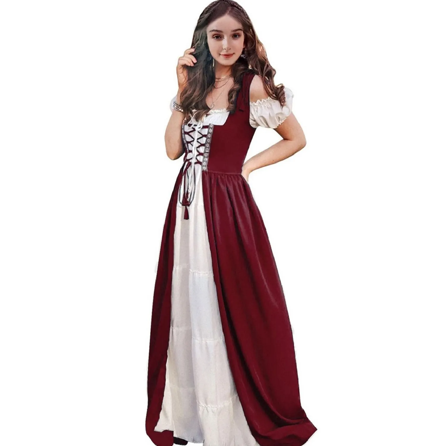 Alta Qualidade Adultos Praça Pescoço Bundle Espartilho Medieval Renaissance Vintage Princesa Vestido Halloween Traje Mulheres