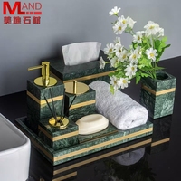 Vente directe d'usine ensemble de toilette en pierre de marbre bouteille de savon pour les mains rince-bouche tasse support de toilette produits de salle de bain
